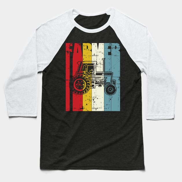 Retro Farmer Gift Farming Vintage Tractor 70s 80s Baseball T-Shirt by TheTeeBee